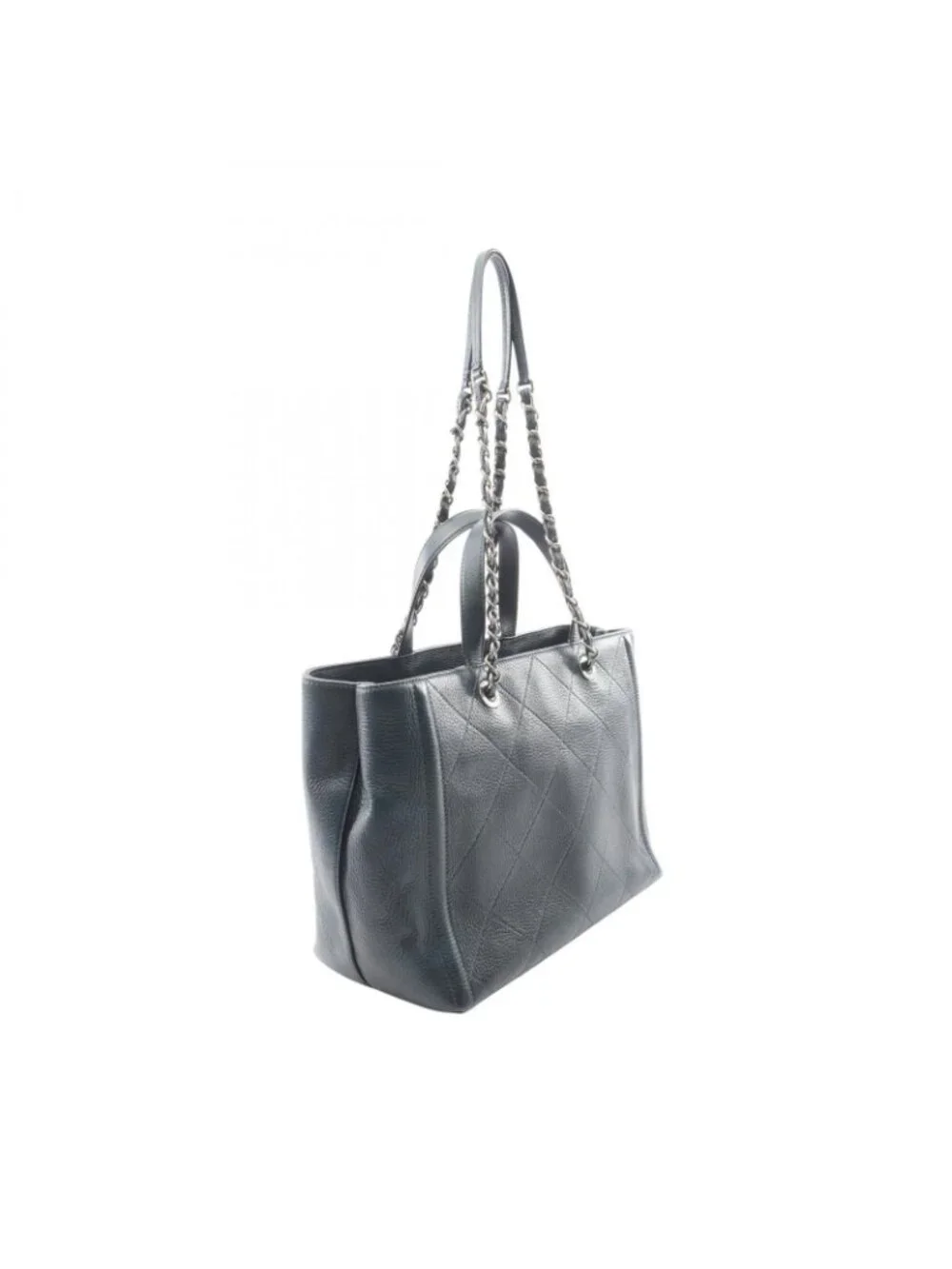 Chanel Shoulder Bag Quilted Antique Silver 2-Way Navy Leather Chain